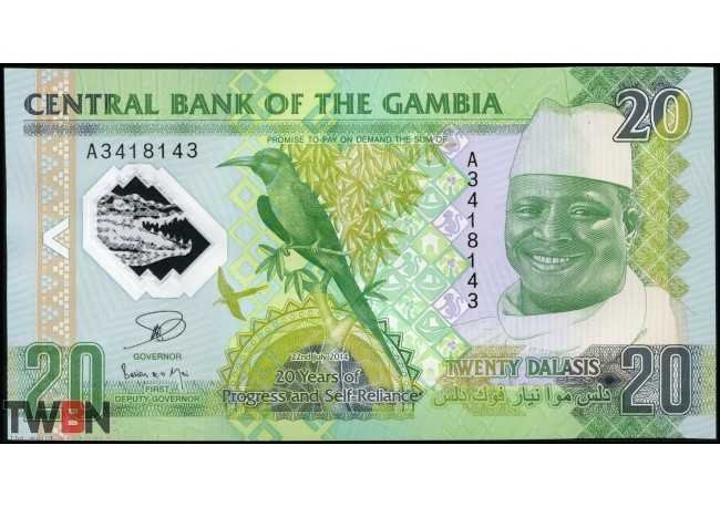 GAMBIA 20 Dalasis UNC POLYMER Commemorative 2014 P-30 Bird