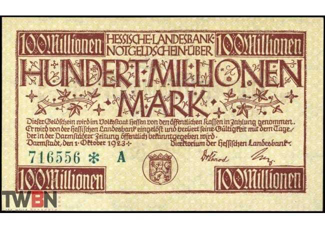 Darmstadt 100.000.000 Mark 1923