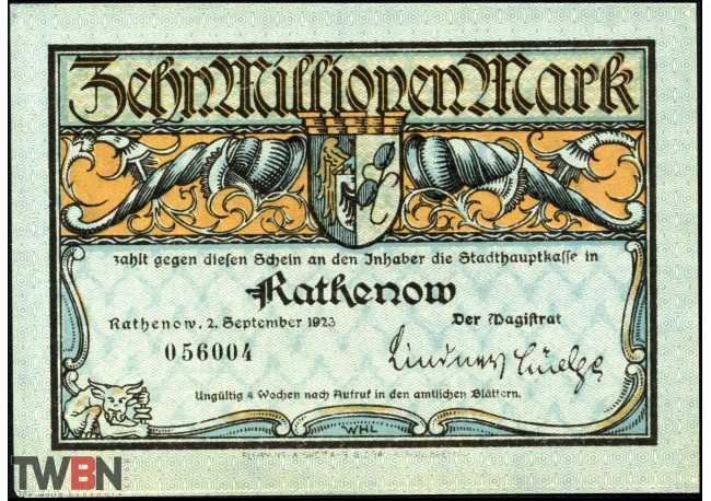 Rathenow 10 million Mark 1923
