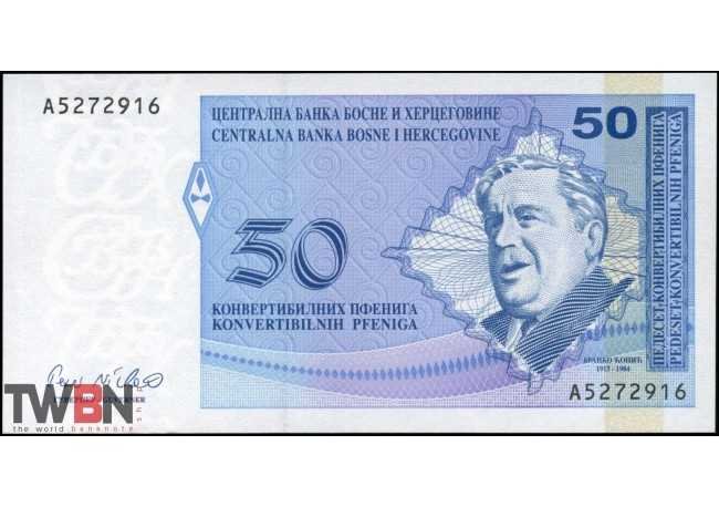 Banknote Bosnien Herzegowina Pick 58a 50 Pfeniga Convert Od 1998