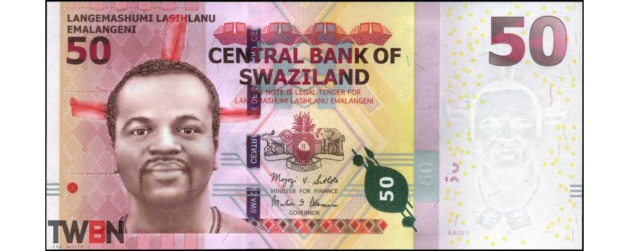 Banknote Swasiland P 38a 50 Emalangeni 06 09 10 Konig Mswati Iii Kfr