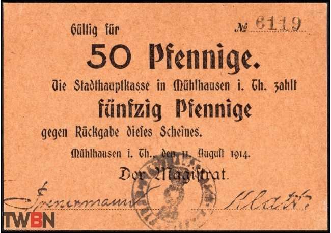 Mühlhausen (Turingia) 50 Pfennige 1914