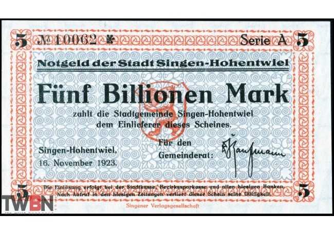 Singen 5 billions de marks 1923