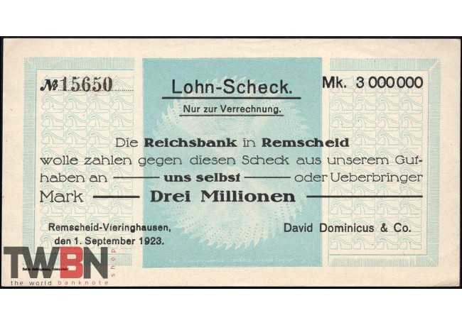 Remscheid - David Dominicus 3 millions de marks 1923