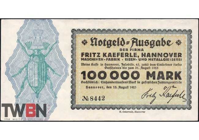 Ганновер - Fritz Kaeferle 100000 марок 15.08.1923