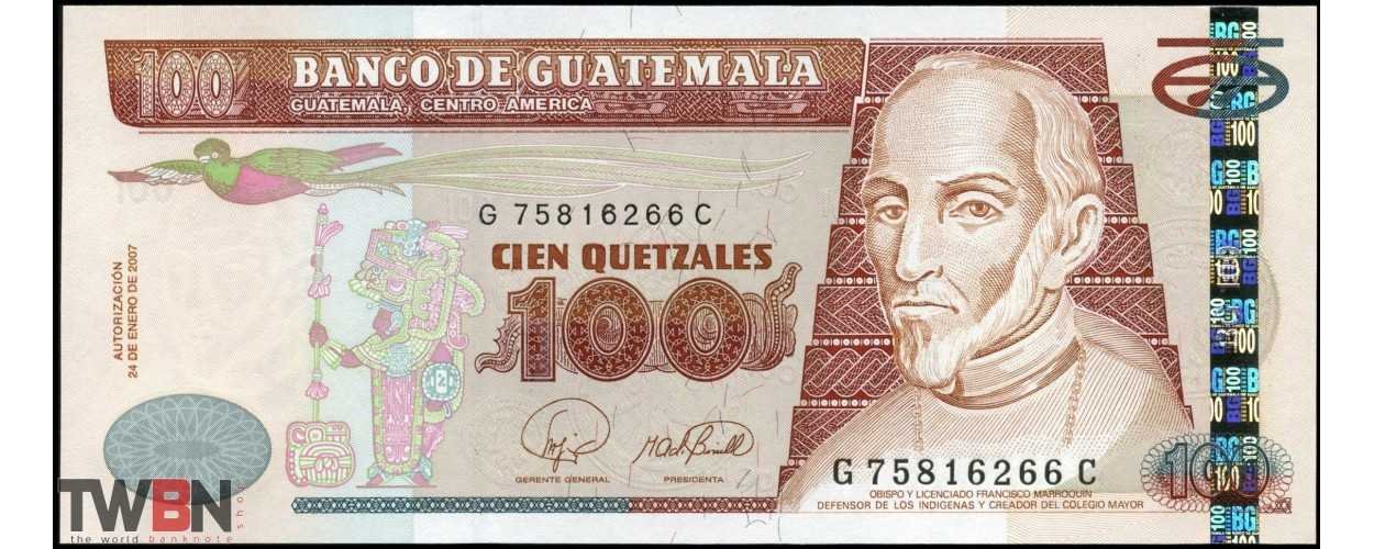 billete Guatemala P114b 100 Quetzales 24.01.2007 Francisco Marroquín billete Guatemala P114b 100 Quetzales 24.01.2007 Francisco Marroquín
